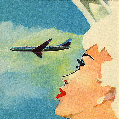 Lady looking through aircraft window at another airline plane