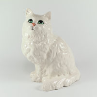 Beswick Cat large model 1867, white gloss with large green eyes, designed by Albert Hallam and seated looking up