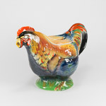 Rooster or chicken handpainted gloss teapot feathers have colours of deep reds orange, golden brown and deep purple feathers on green grass base Royal Winton Chanticleer Teapot