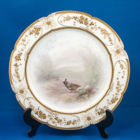 Royal Doulton Cabinet Plate signed by Samuel Wilson, Game Bird rural scene, gilding by hodkinson