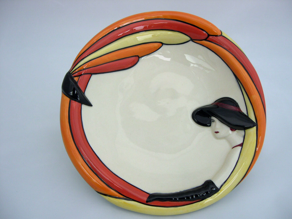 lorna bailey plate with raised art deco lady design