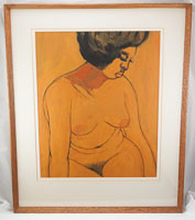 Gouache on paper by artist Philip Meninsky or burnt umber nude afro caribbean