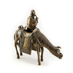 Rear of figural chinese bronze censor modelled as dignitary riding mule 