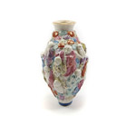 enamelled multi coloured lingzhi clouds moulded and carved on chinese snuff bottle, Qianlong mark to base