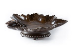 Antique Black Forest Musical Fruit Bowl shaped as a vine leaf carved from beechwood