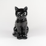 front view Slyvac fired high gloss glaze black cat 