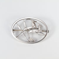 Leaping Deer or Gazelles Silver Brooch by George Tarratt designed by Geoffrey Bellamy