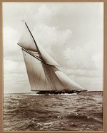 Black and White hand sepia tinted oak framed photograph of white heather tacking, while racing at cowes 1924 taken and printed by Beken and Son