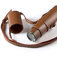 Objective lens and leather case for Broadhurst Clarkson Scout Regiment Snipers Spotting Telescope, mid WW2.