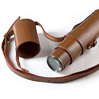 Objective lens and leather case for Broadhurst Clarkson Scout Regiment Snipers Spotting Telescope, early WW2.