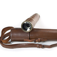 Objective lens and leather case for Broadhurst Clarkson Scout Regiment Snipers Spotting Telescope, early WW2.