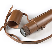 Objective lens and leather case for Broadhurst Clarkson Scout Regiment Snipers Spotting Telescope, late WW2 1945