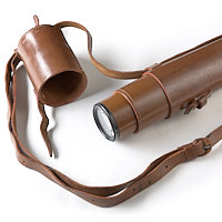 Objective lens and leather case for Broadhurst Clarkson Scout Regiment Snipers Spotting Telescope, early WW2.